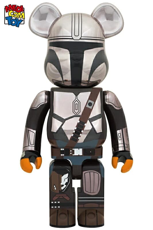 Large bear-shaped collectible figure with a mirror-finish metallic helmet and armour design