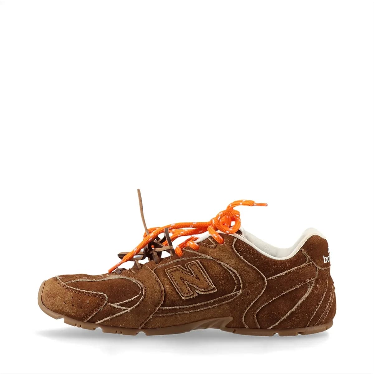 Brown suede low-top sneakers with a worn-look finish and pale gum-tone sole.