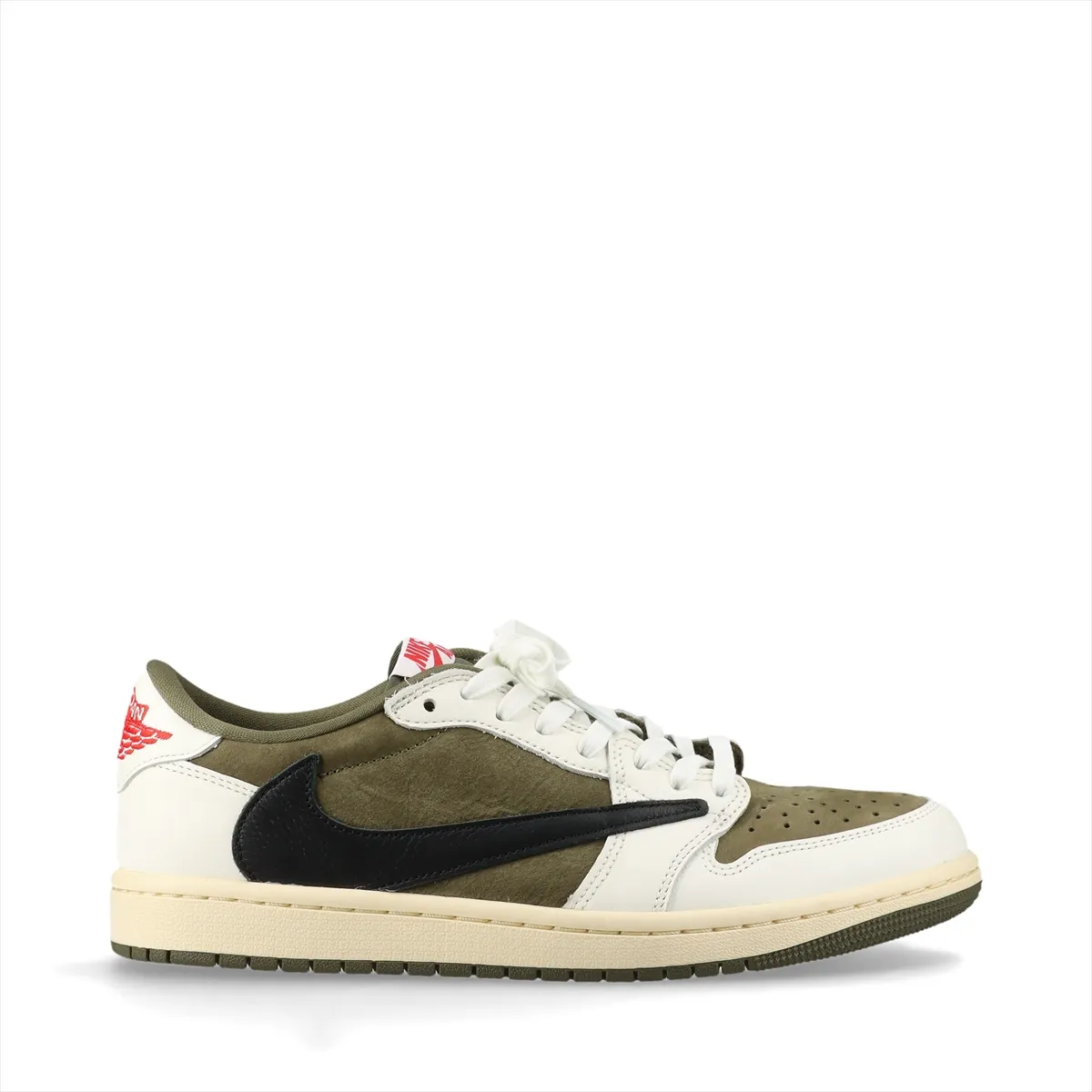Low-top sneakers in white leather with khaki nubuck panels and a reversed side swoosh.