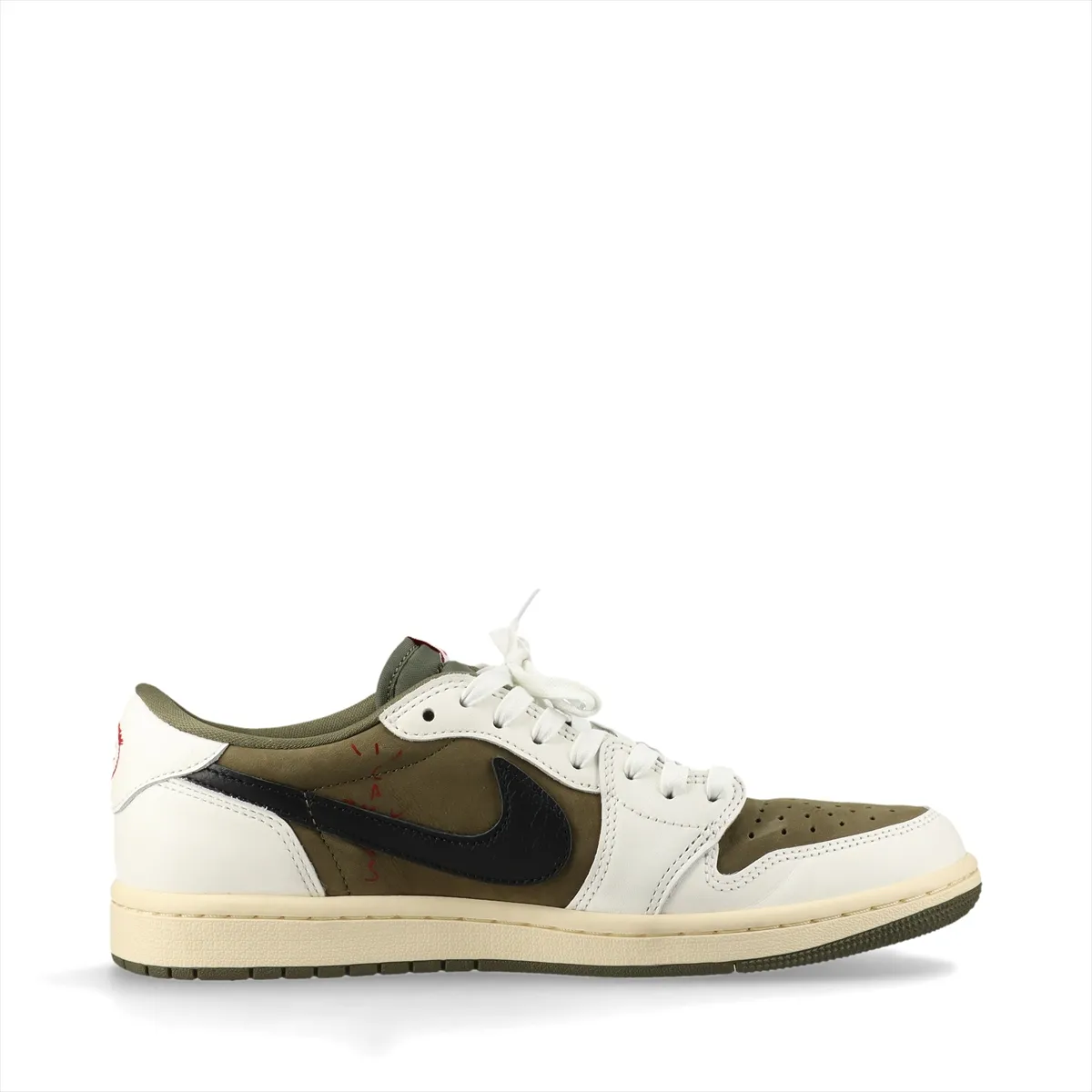 Low-top sneakers in white leather with khaki nubuck panels and a reversed side swoosh.