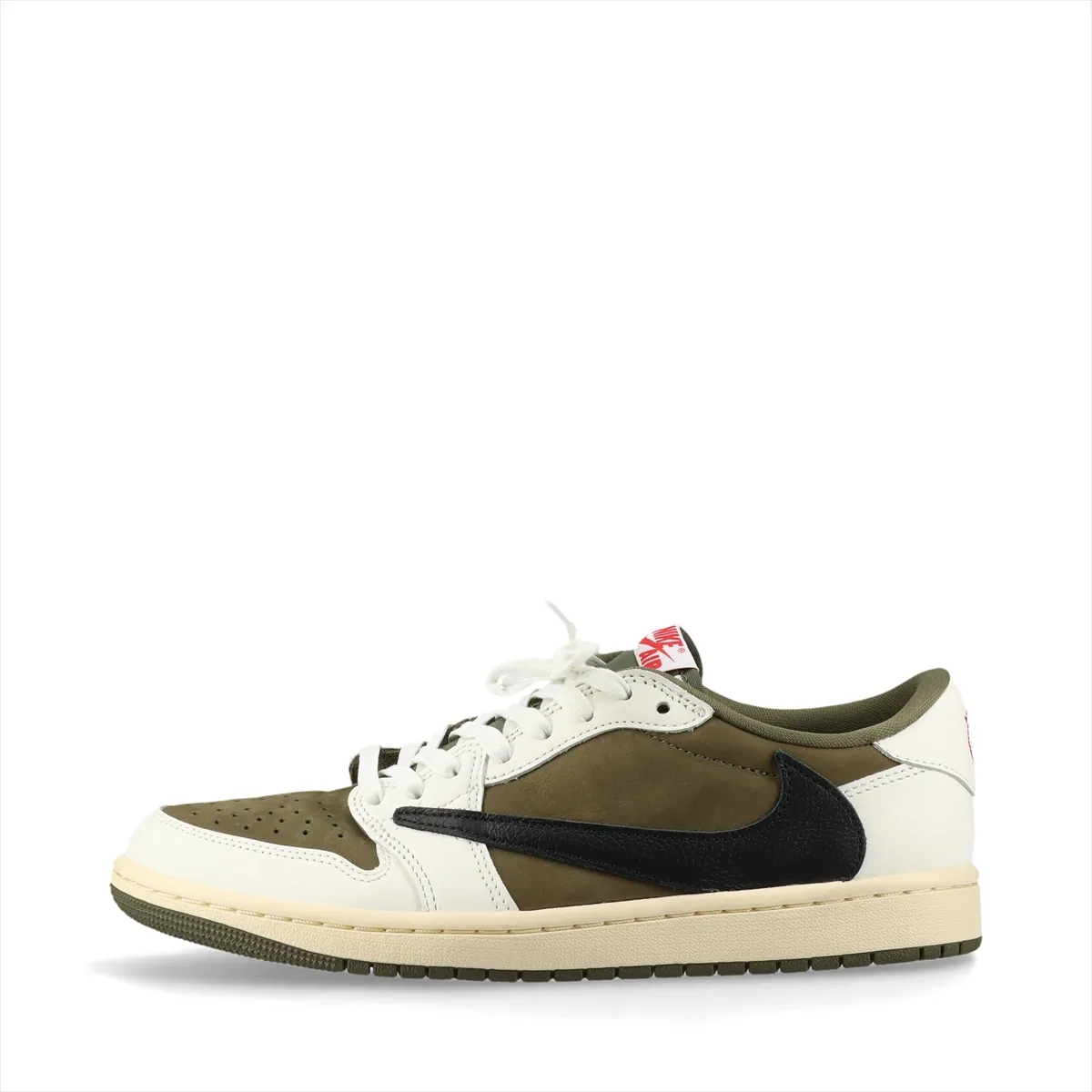 Low-top sneakers in white leather with khaki nubuck panels and a reversed side swoosh.