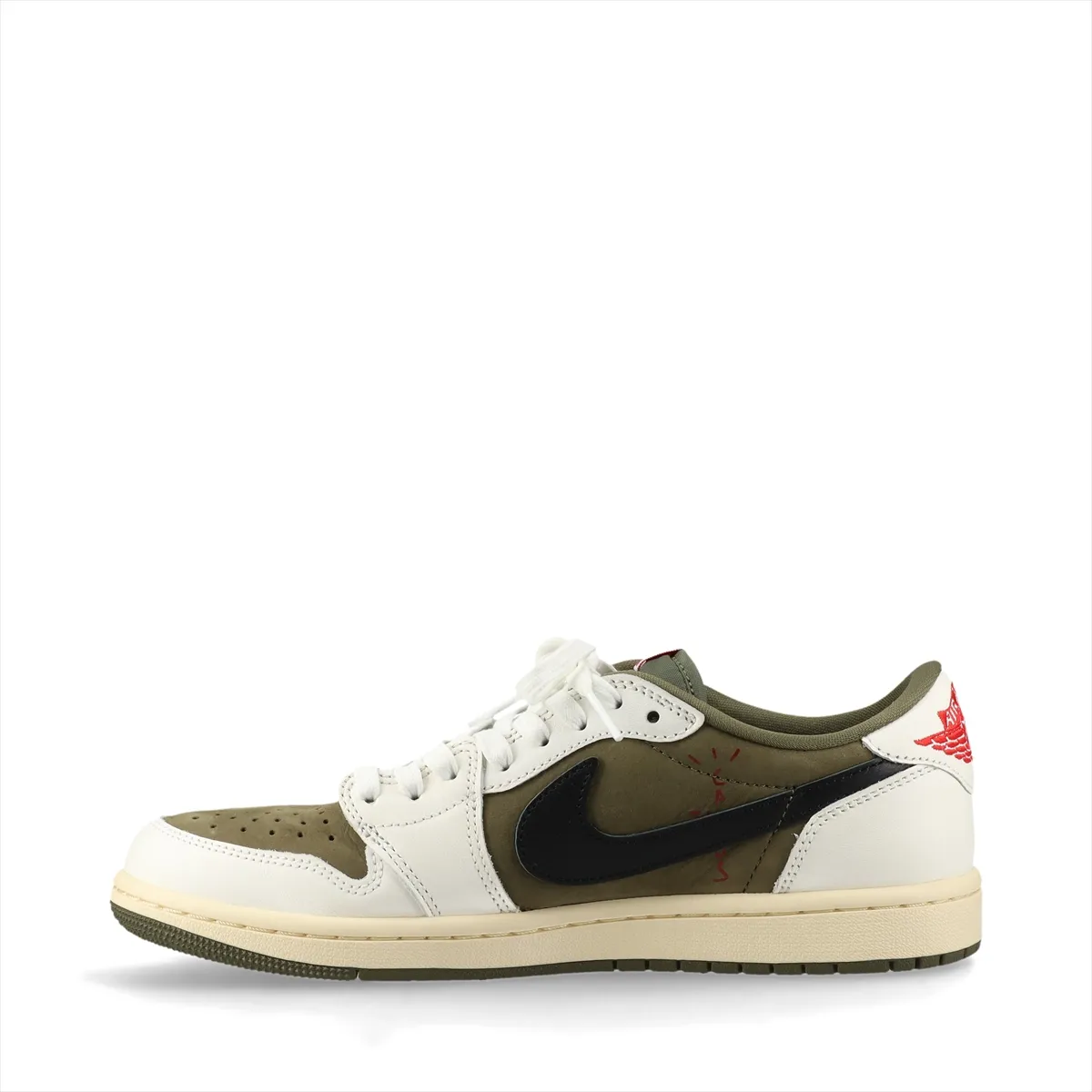 Low-top sneakers in white leather with khaki nubuck panels and a reversed side swoosh.