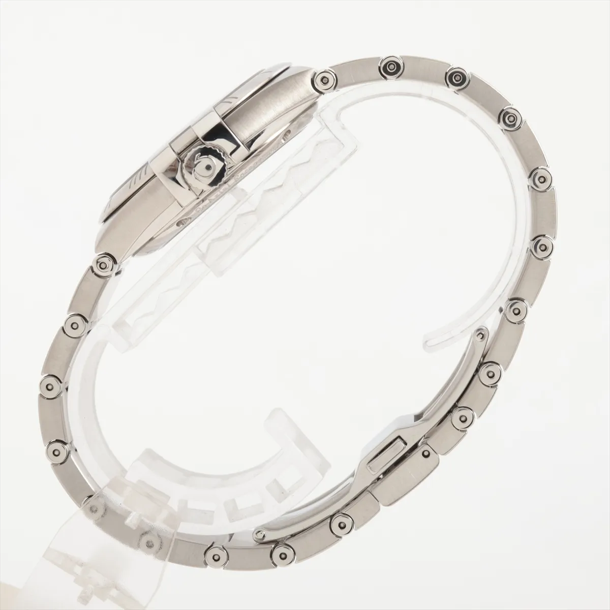 Stainless steel wristwatch with blue dial, baton markers and a steel bracelet.