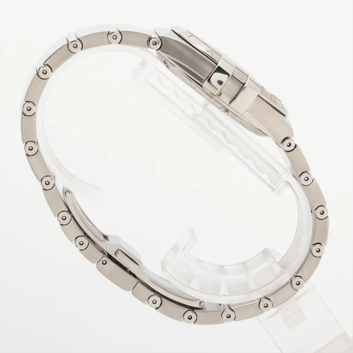 Stainless steel wristwatch with blue dial, baton markers and a steel bracelet.
