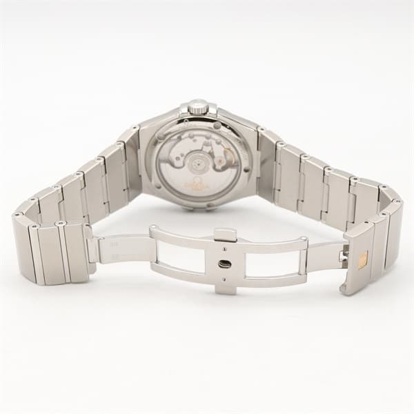 Silver-tone steel wristwatch with diamond-set dial and integrated bracelet.
