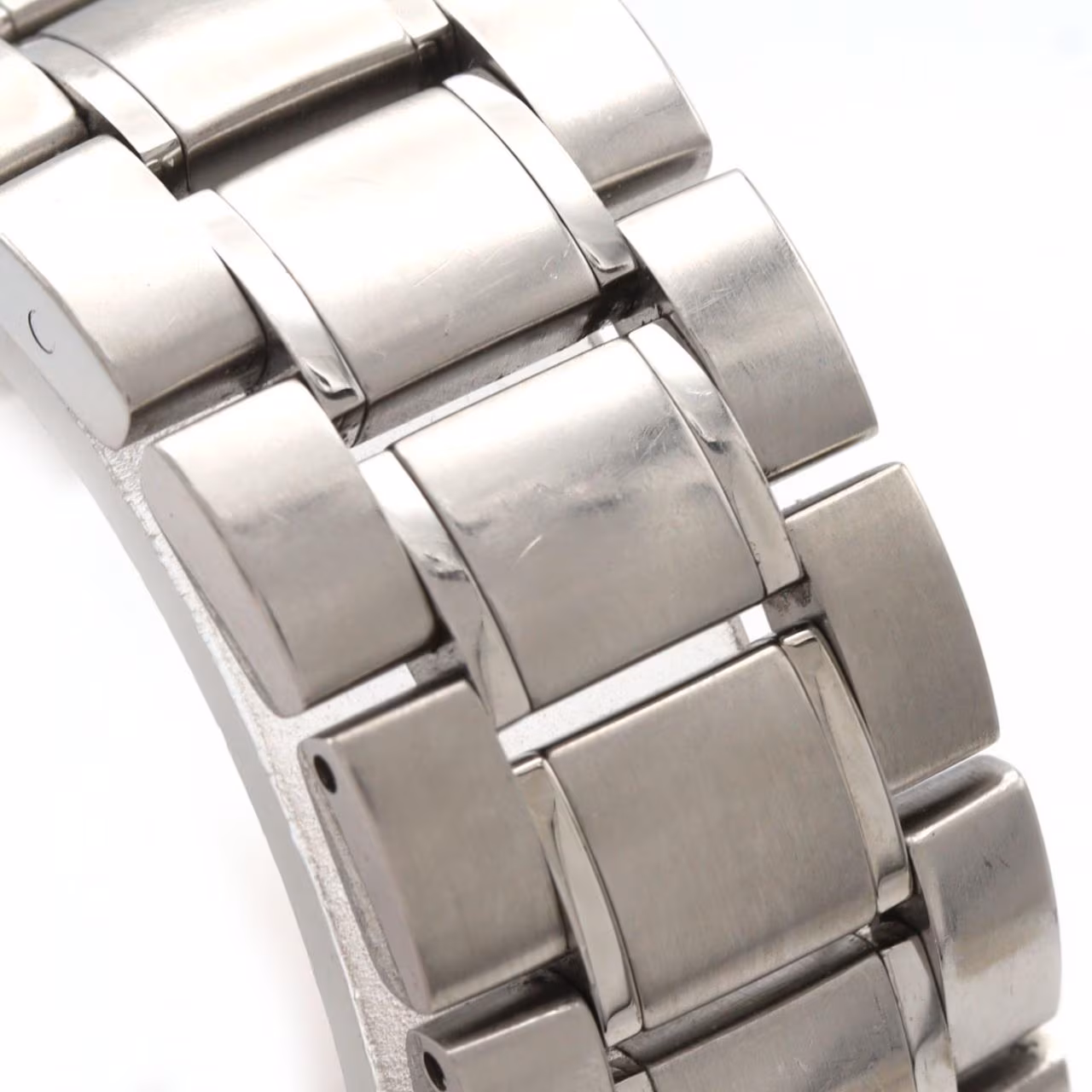 Steel chronograph wristwatch with black dial, subdials and steel bracelet