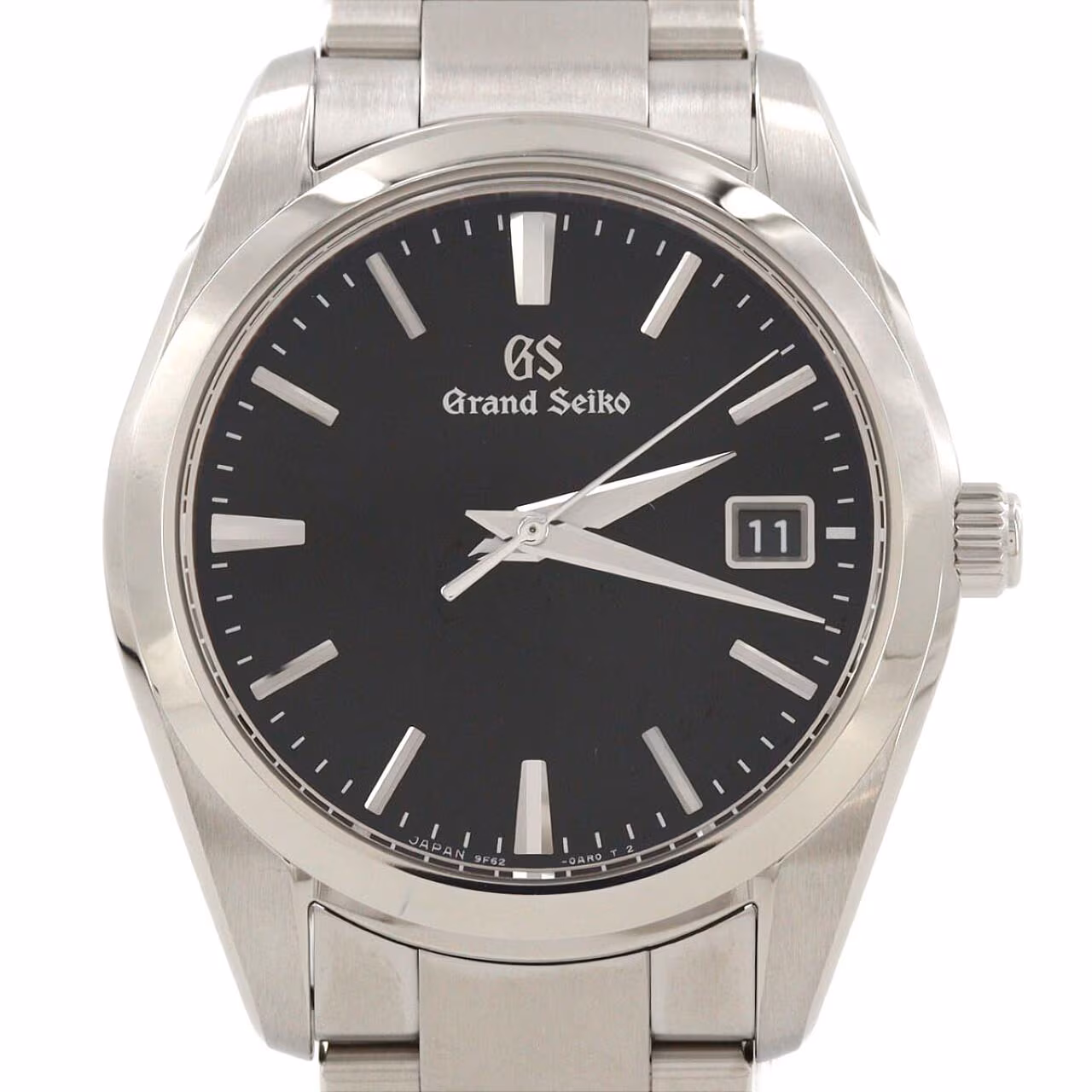 Stainless steel wristwatch with a plain dial, baton markers and a steel bracelet.