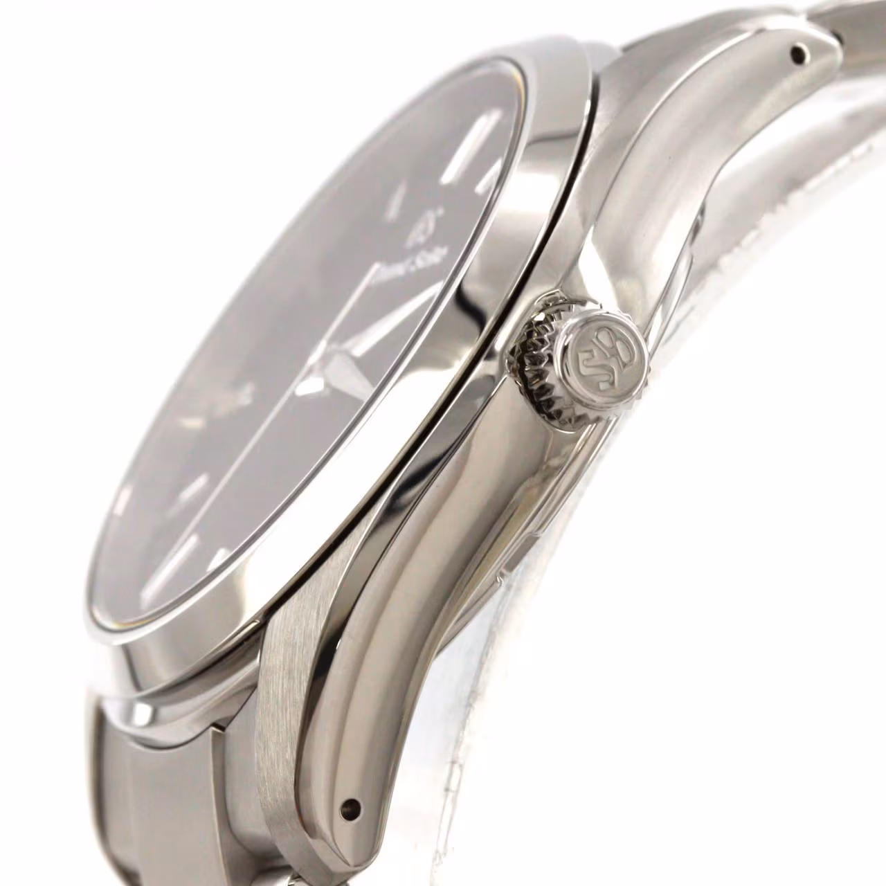 Stainless steel wristwatch with a plain dial, baton markers and a steel bracelet.