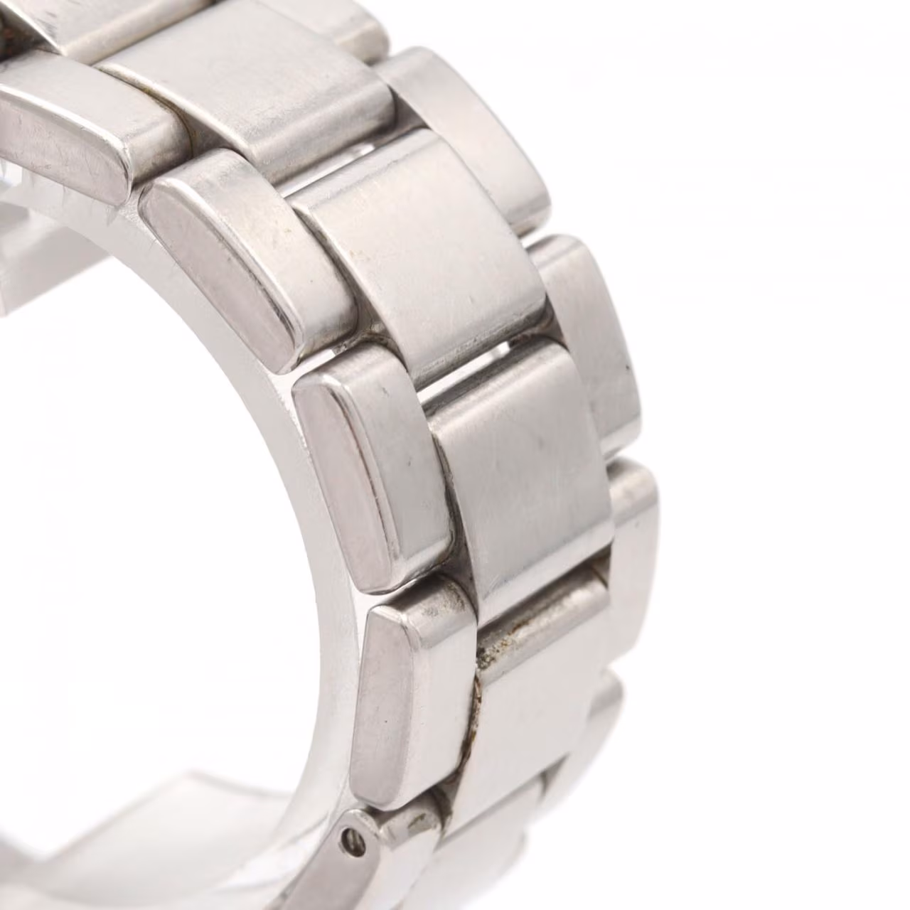 Stainless steel wristwatch with a light dial, baton markers and a matching steel bracelet.