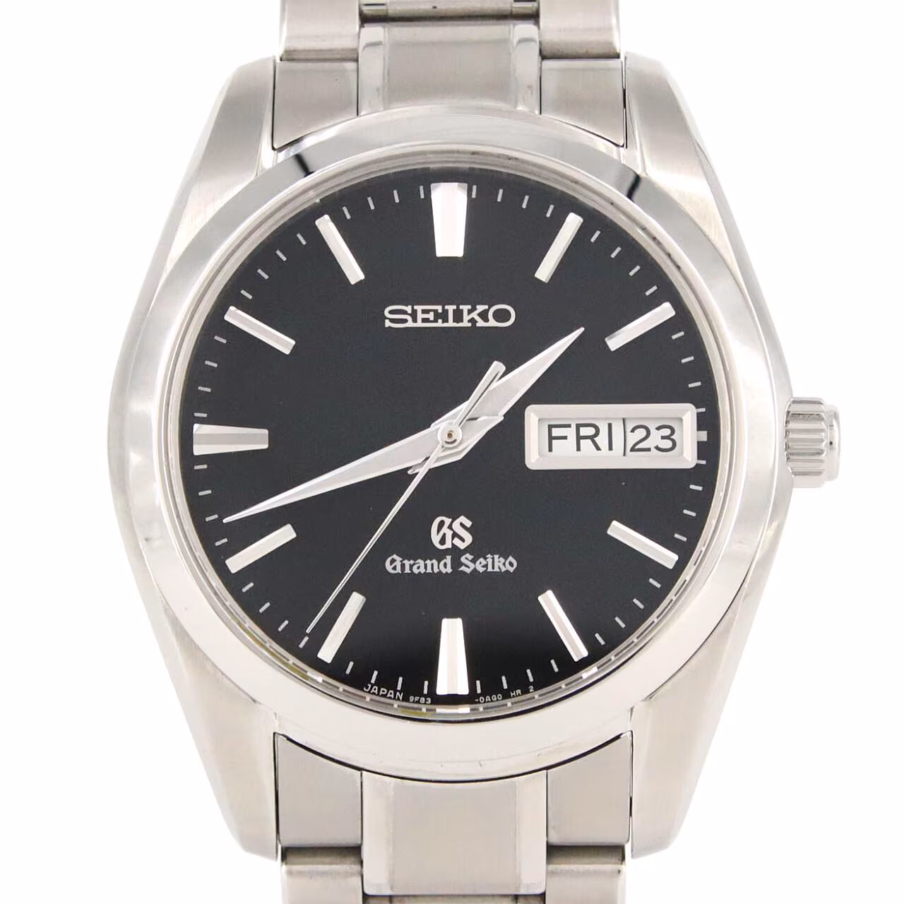 Round polished steel watch on a matching steel bracelet with a light dial and date window.